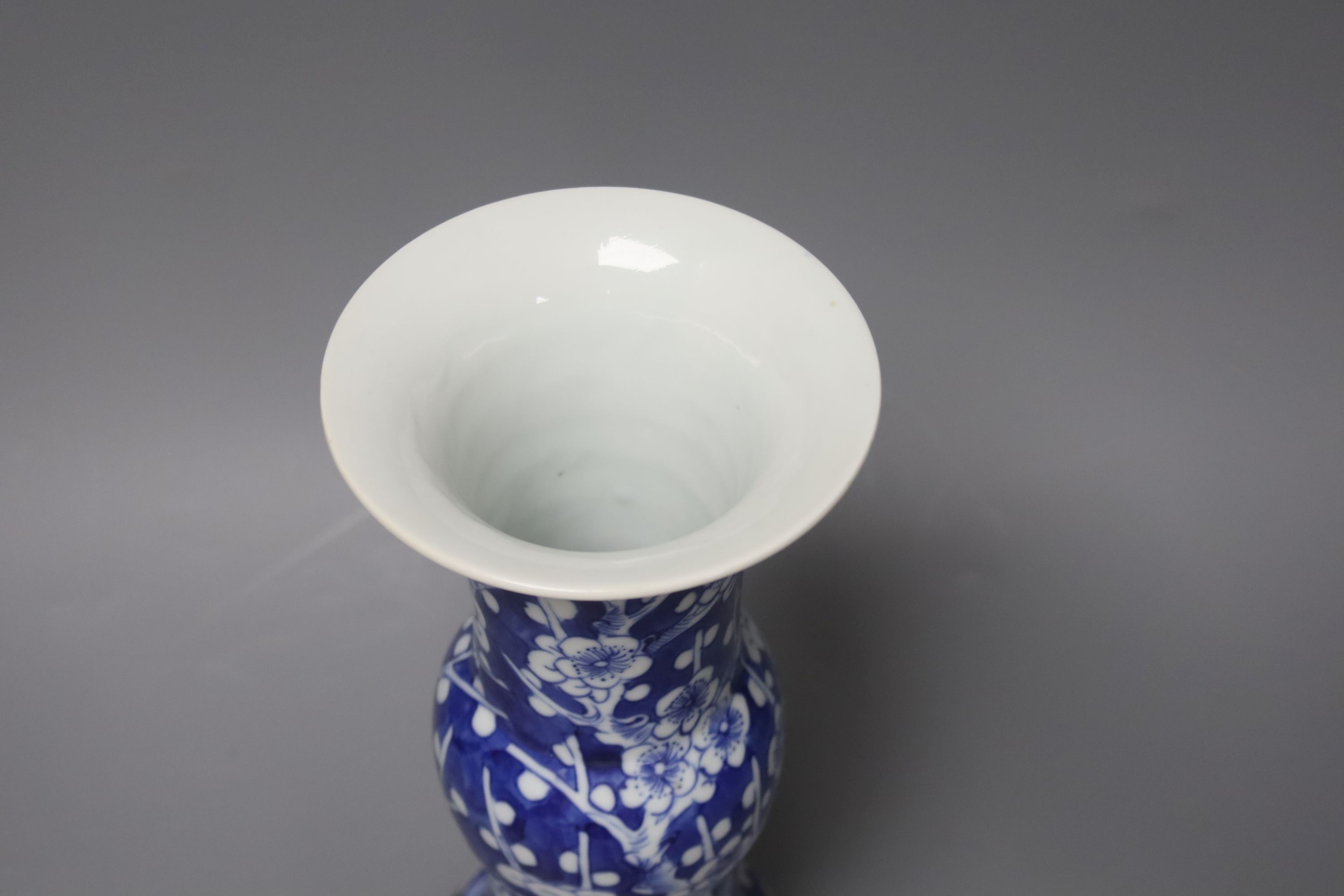 A Chinese blue and white porcelain vase, circa 1900, with Kangxi mark, total height 28.5cm